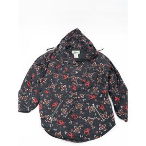 LL Bean Womens M Vintage Jacket Ski Themed Black With Red White Detail